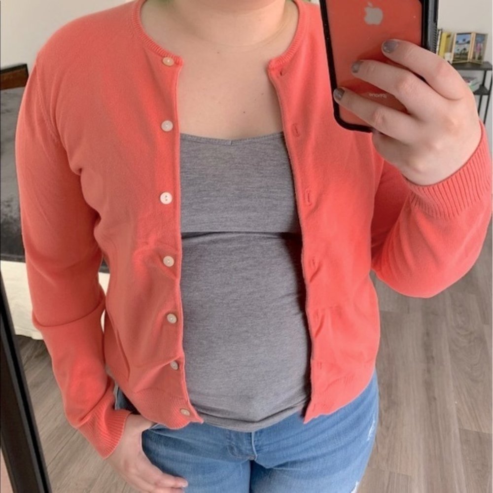 Lands End Classic Pink Cardigan Sweater Size Small